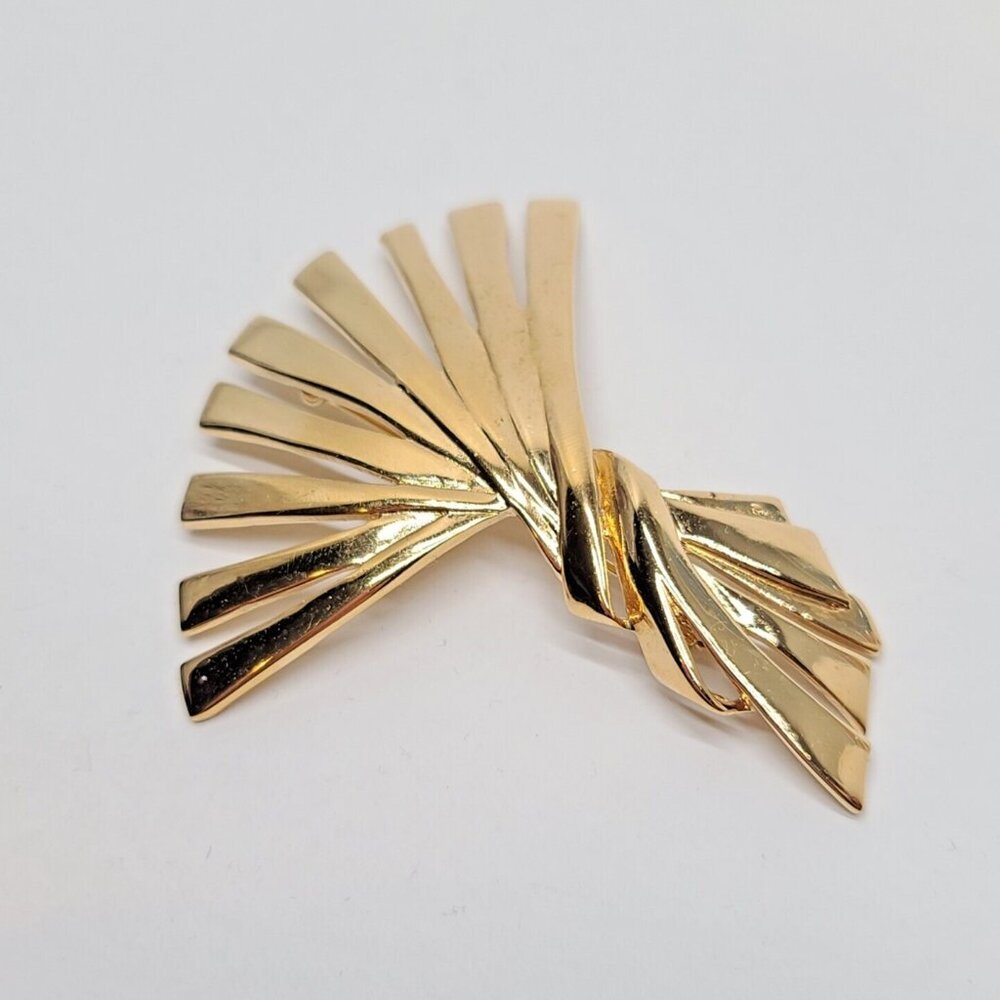 Retro Givenchy Gold-Tone Abstract Fan Statement Brooch Pin, MCM designer 80s 90s